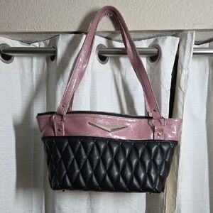 Femme Fatale Pink and Black Upholstery Quilted Women's Bag With Leopard Interior